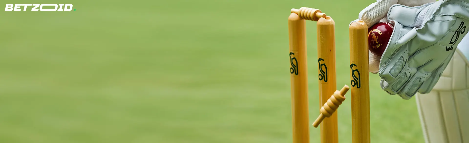 Close-up of a cricket stumps and batsman's glove holding a ball, symbolizing new betting sites in Canada, highlighting the excitement and opportunities for sports betting enthusiasts.