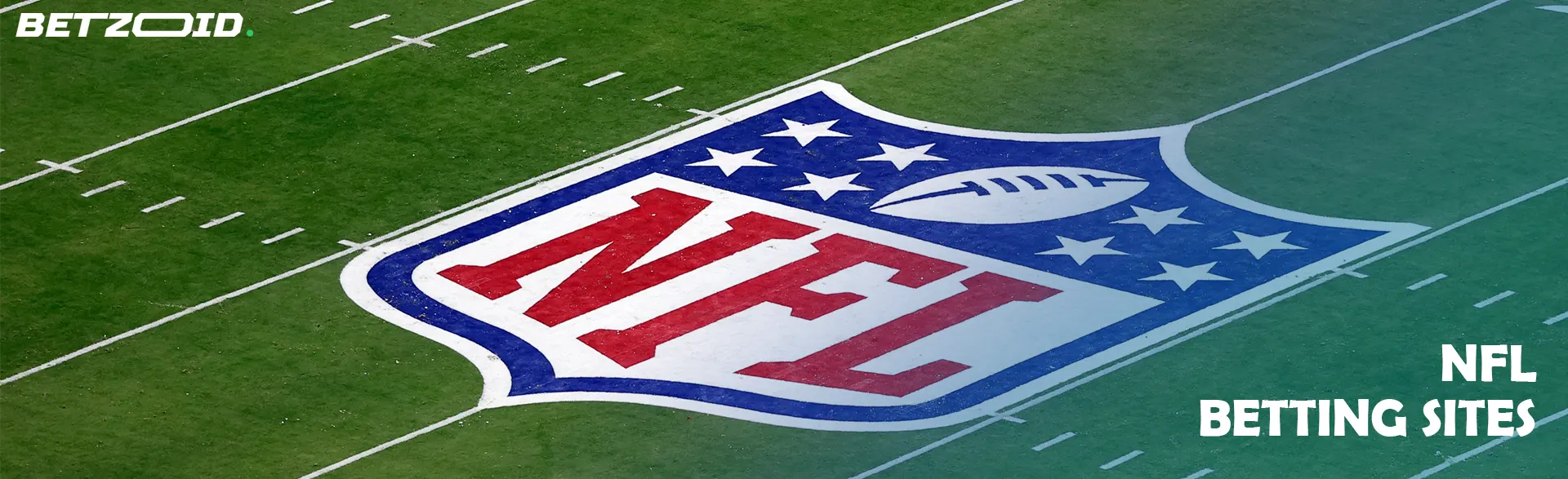 NFL logo on a football field, representing NFL betting sites in Canada for fans and bettors looking for the best platforms to place their wagers.