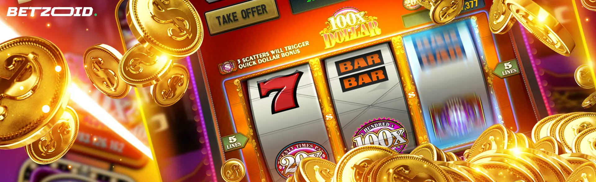 Luminous slot machine reels spinning with a flurry of golden coins, perfectly capturing the thrill of no deposit, no wager free spins at casinos in Canada.