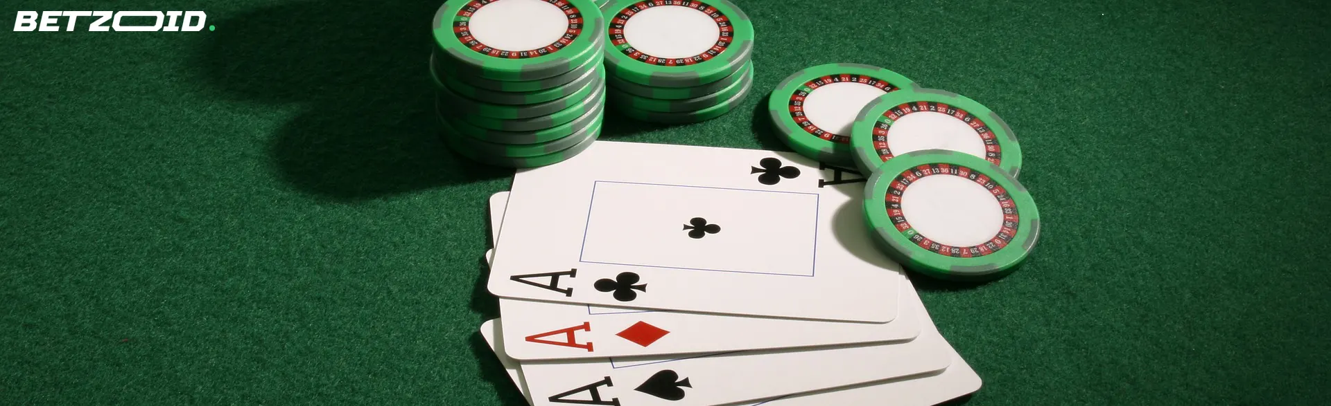 Poker hand with two Aces and green casino chips, representing overseas casinos in Canada.