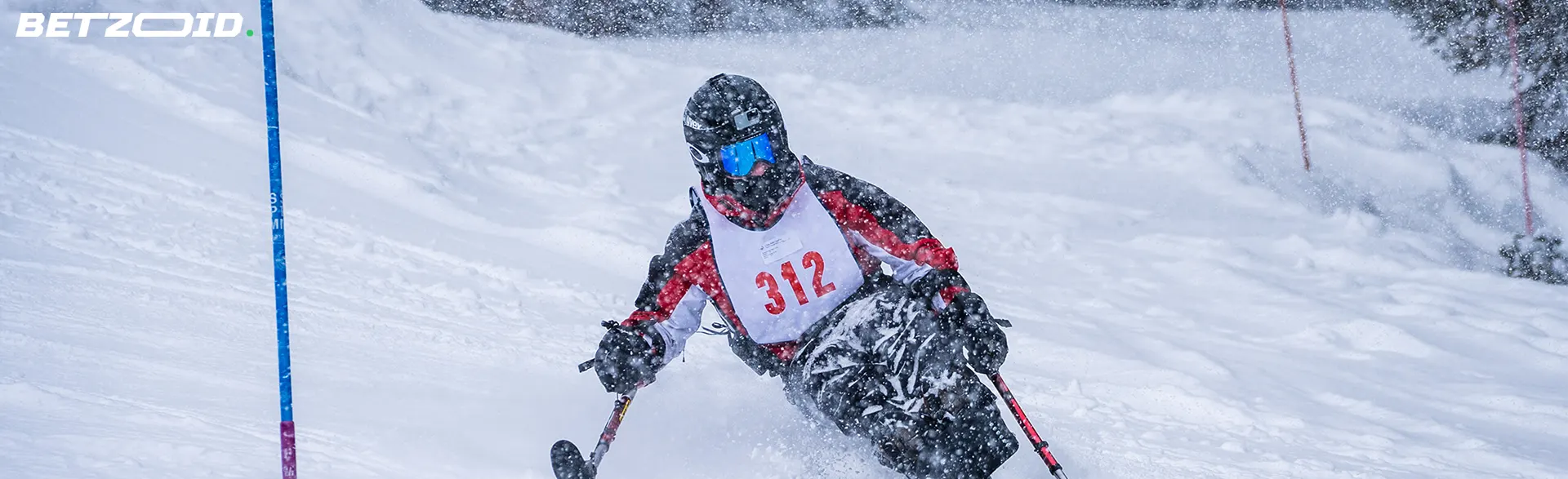 Skier navigating a snowy course during a race, representing Yukon sports betting sites.
