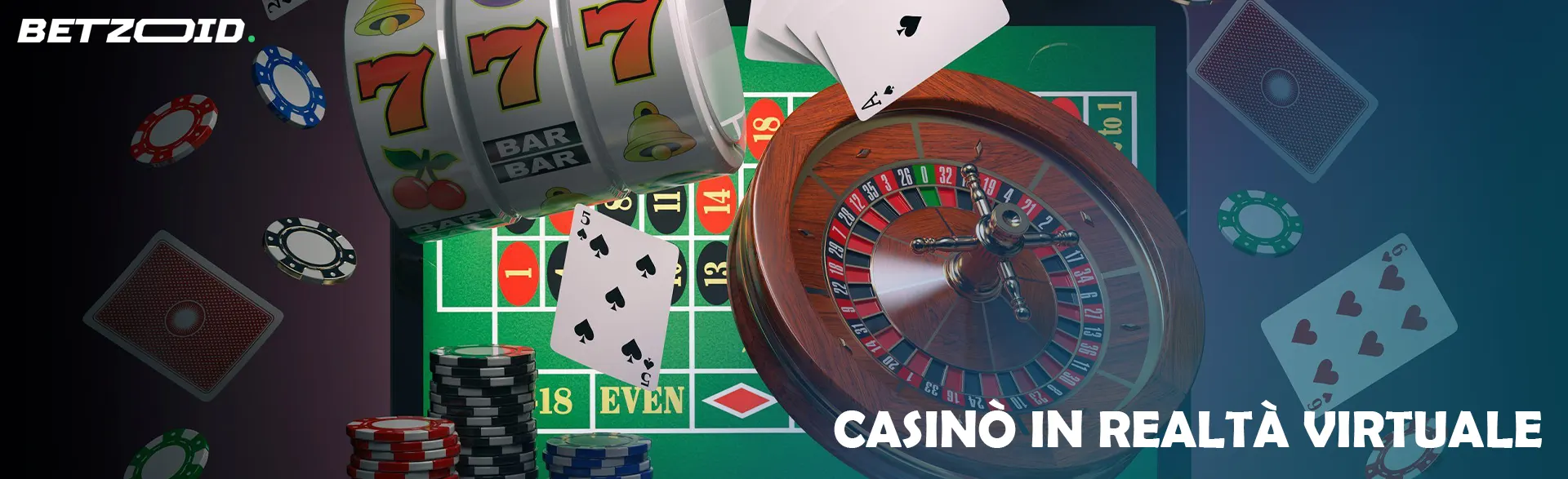 Simboli del casinò in un ambiente di realtà virtuale.