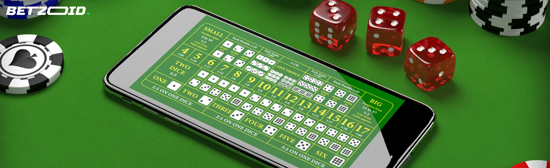 Gioco di dadi online su smartphone con fiche.