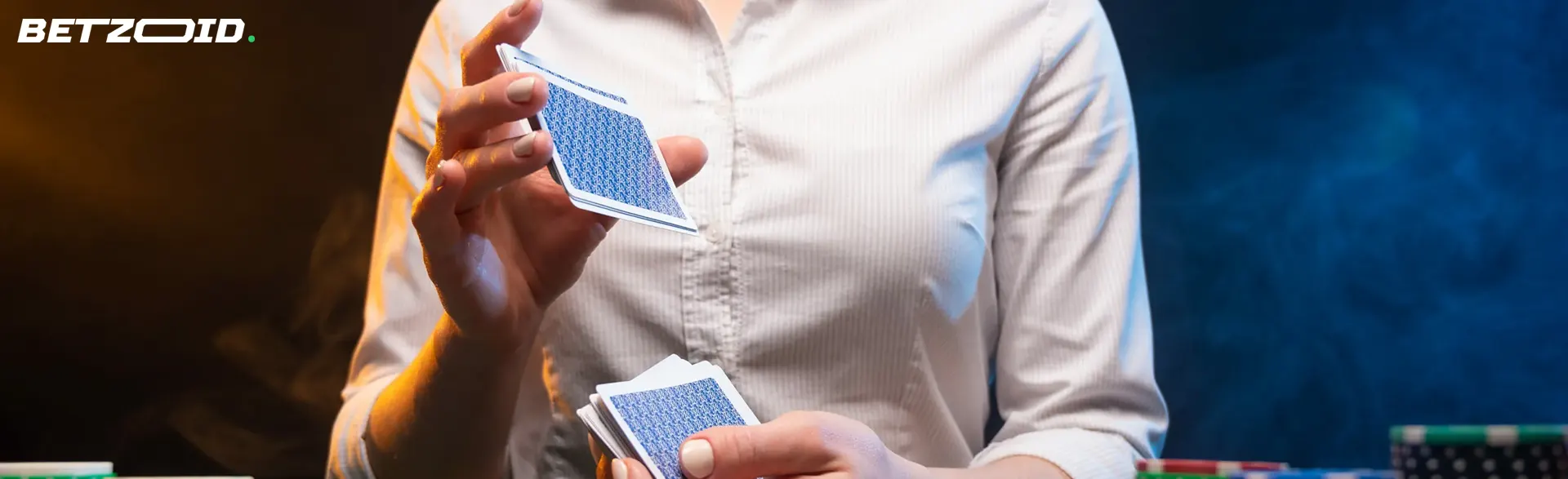 The player shuffles cards.