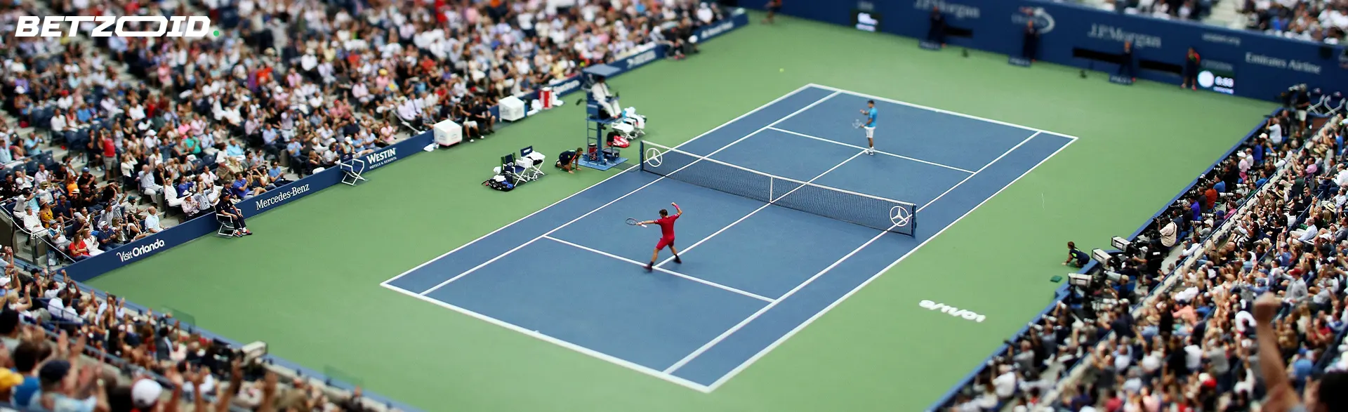 A tennis match where two players compete on the court.