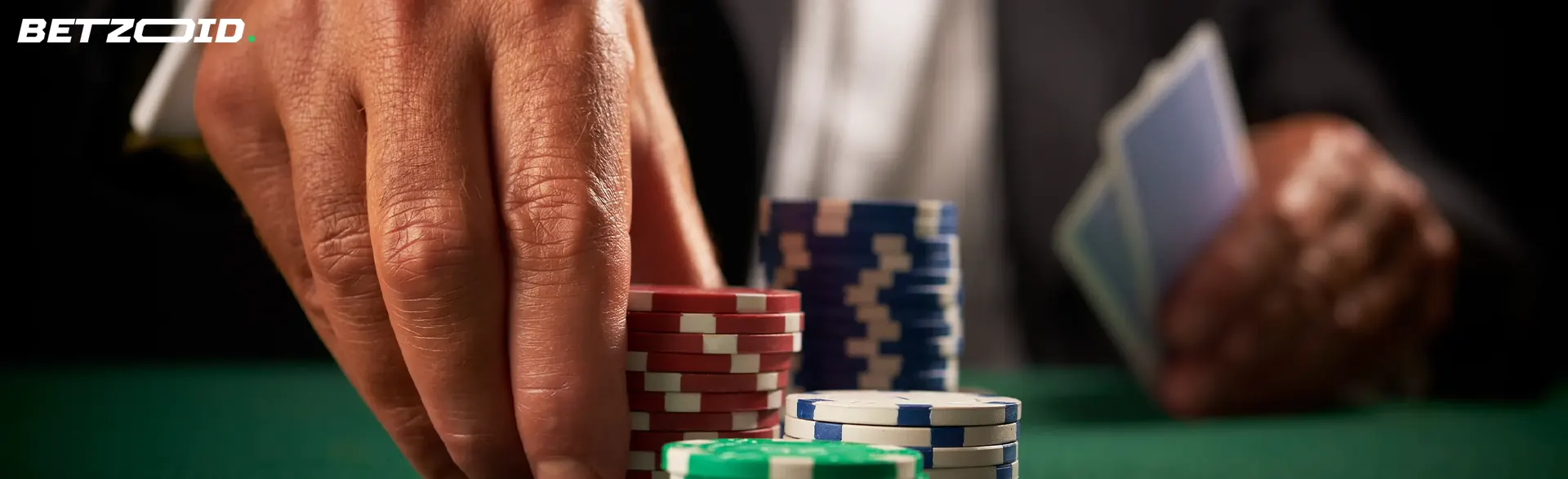 The player places chips on the table.