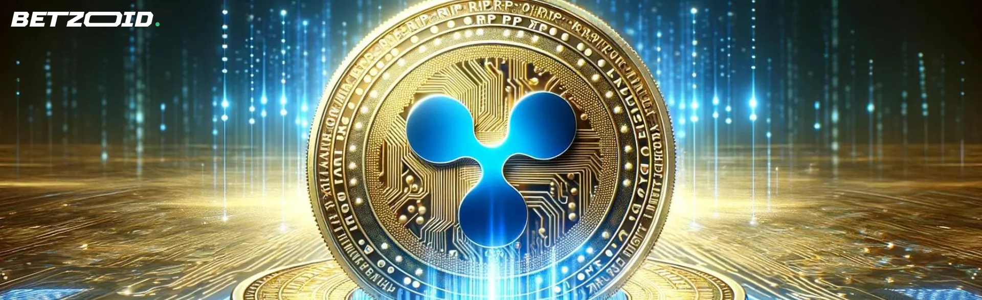 Golden Ripple token on digital effects background.