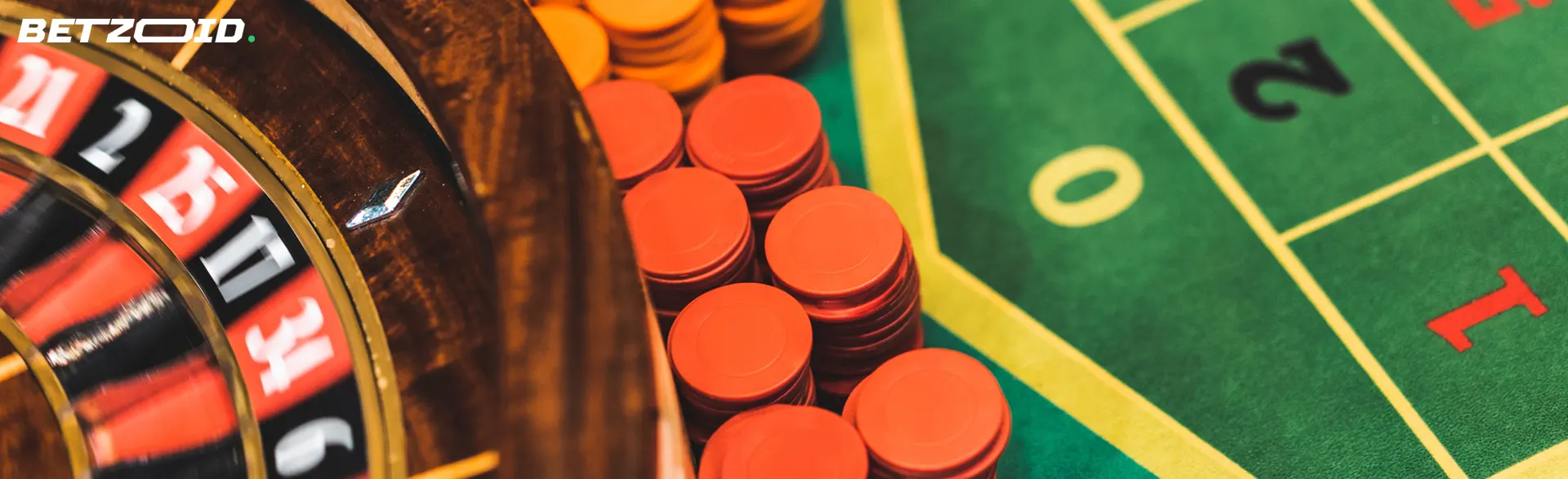 Roulette wheel and chips nearby.