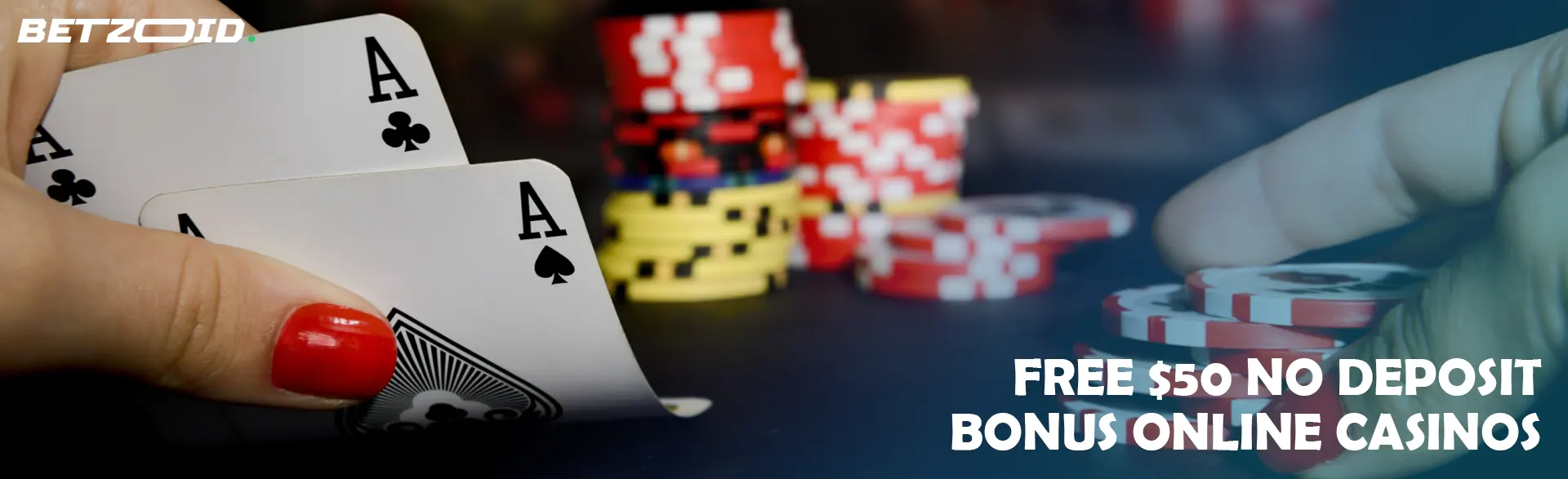 The player holds cards on the background of casino chips.