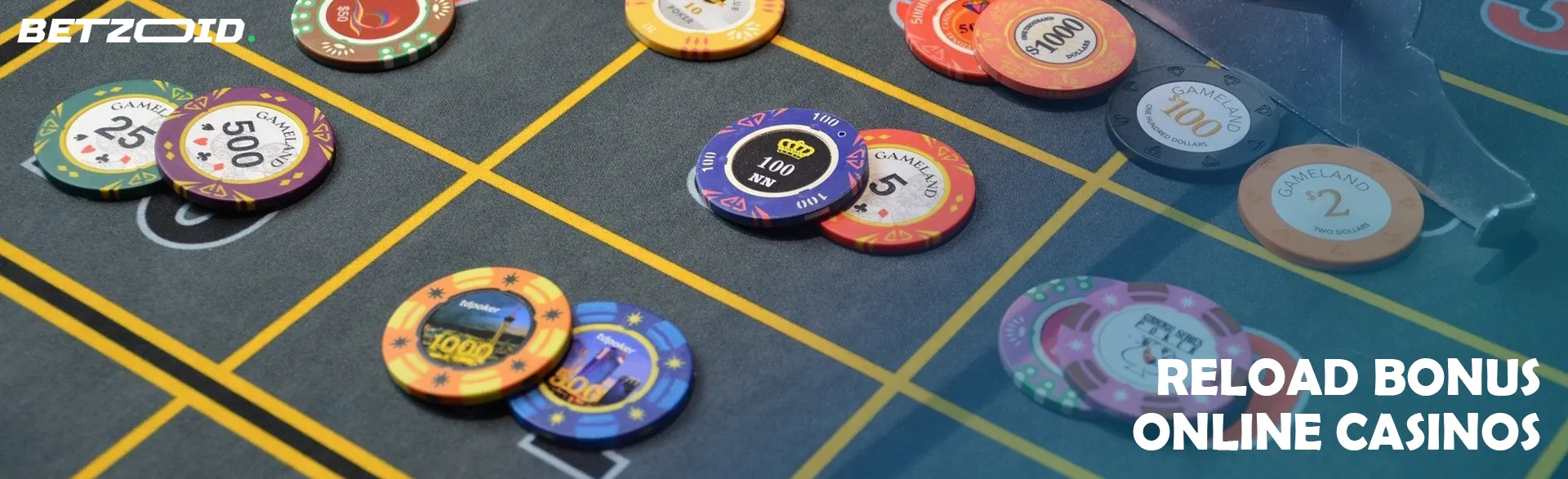 Multicolored chips on the casino table.