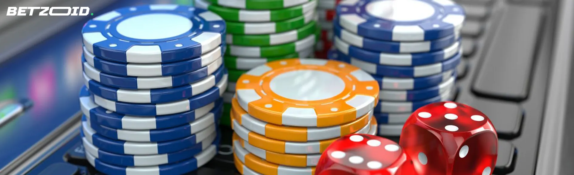 Virtuální žetony a kostky na klávesnici.