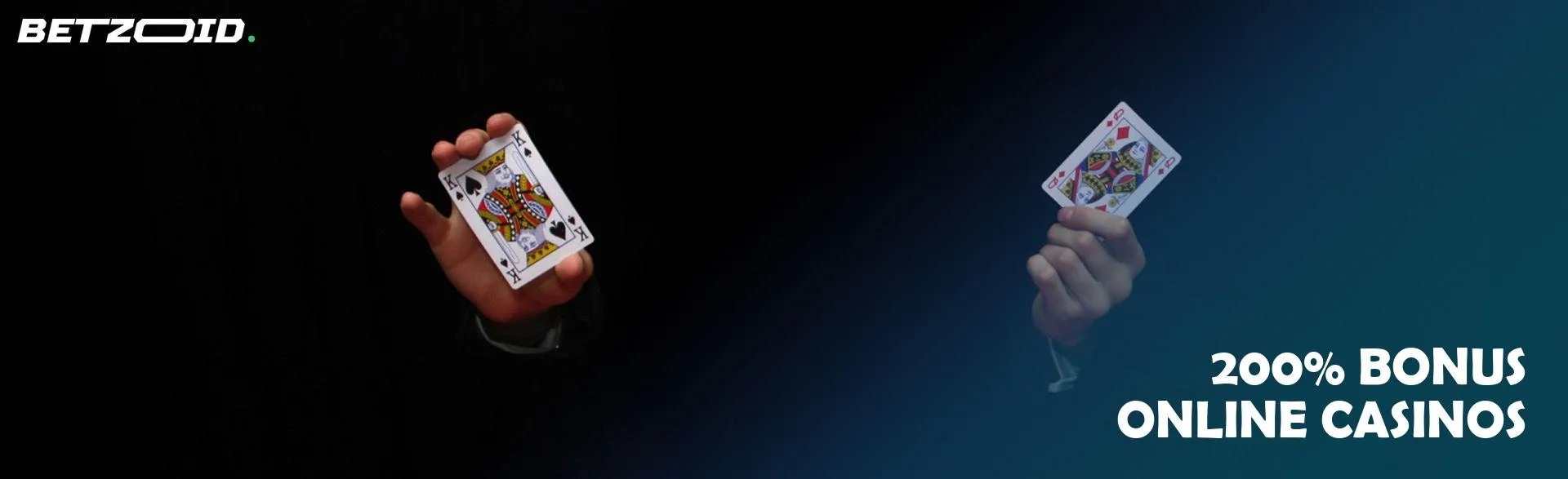 A man shows two cards on a dark background.