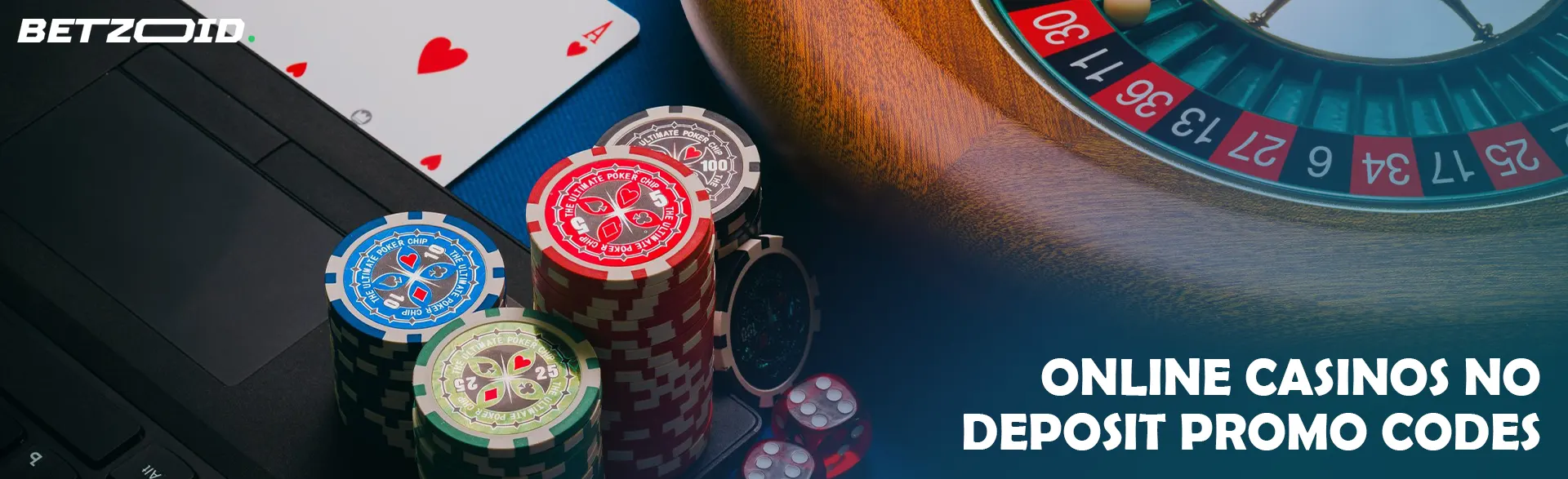 Roulette wheel next to cards and chips on keyboard.