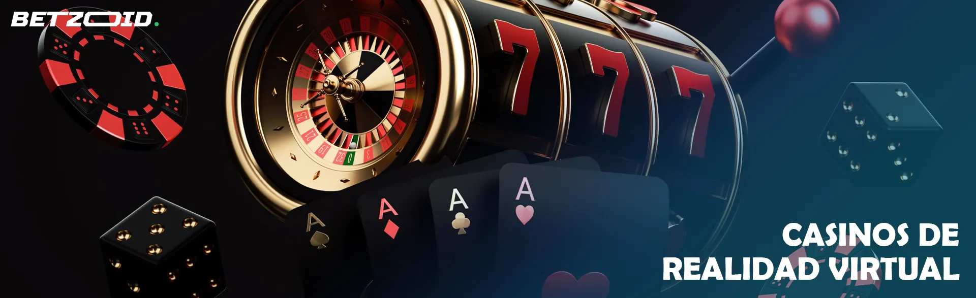 Ruleta virtual, cartas, dados sobre un fondo oscuro.