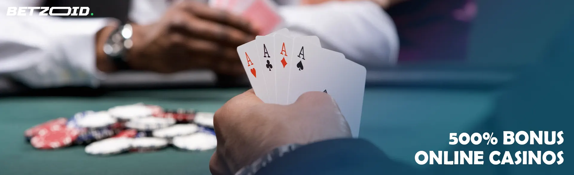 The player is holding cards on the background of the casino table.