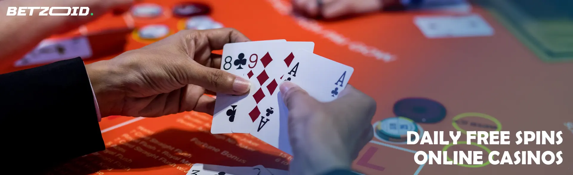 The player is holding cards on the background of the casino table.
