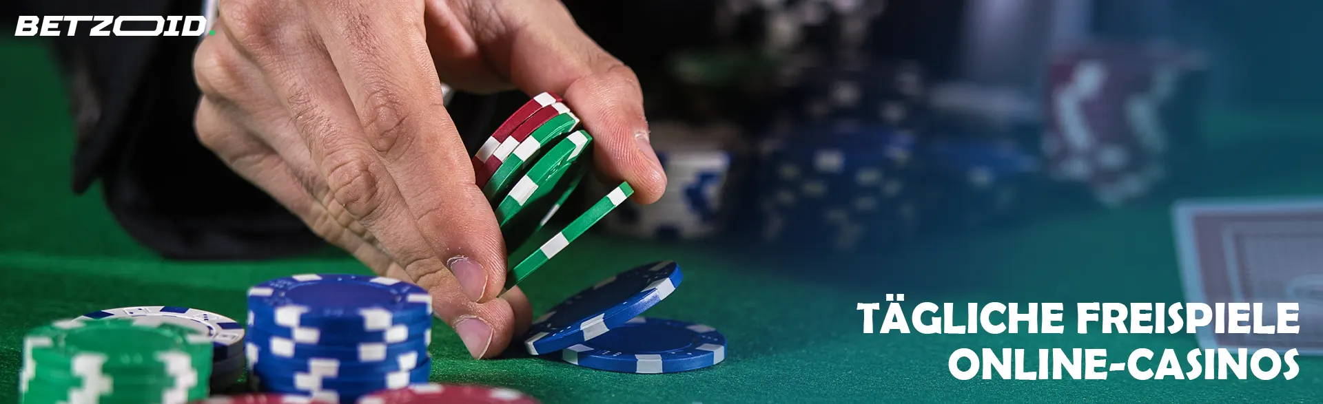 Der Spieler legt Chips auf den Casinotisch.