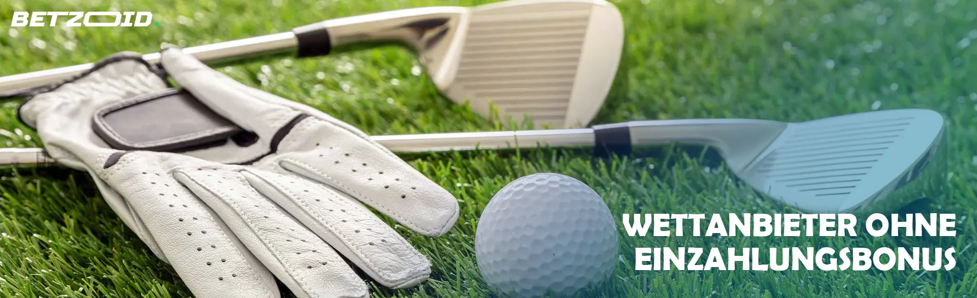 Der Schläger, die Bälle und der Golfhandschuh liegen auf dem Rasen. 