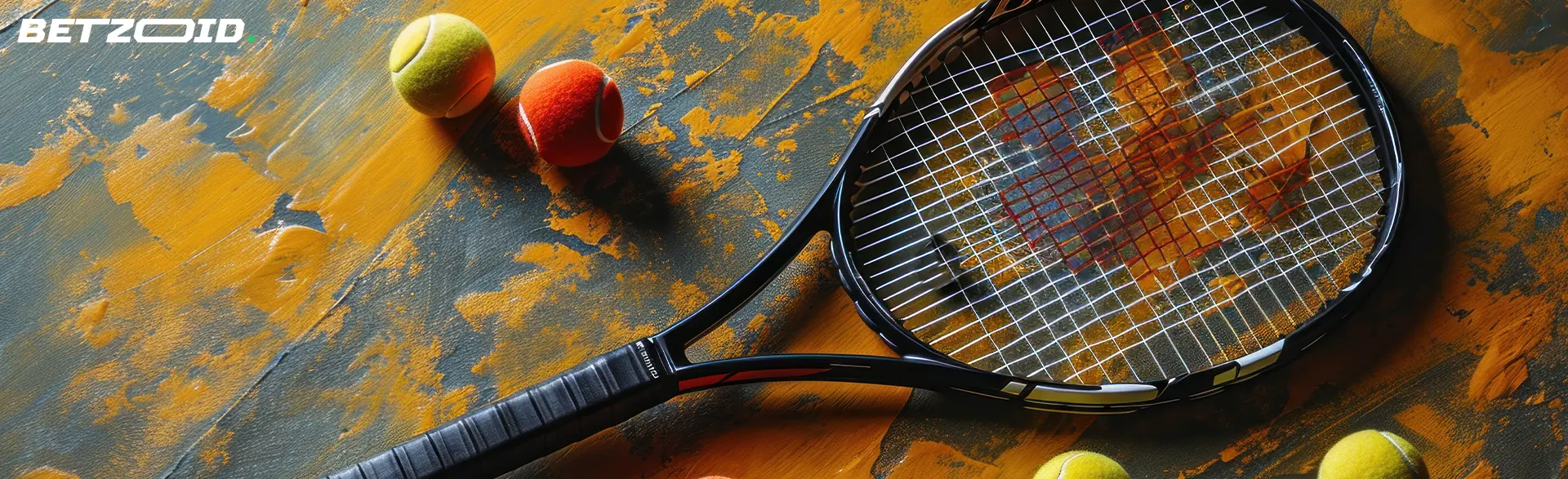 Tennisschläger neben Bällen.