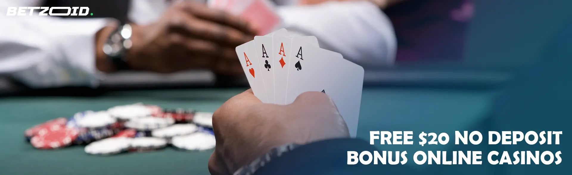 The player holds cards on the background of casino chips.