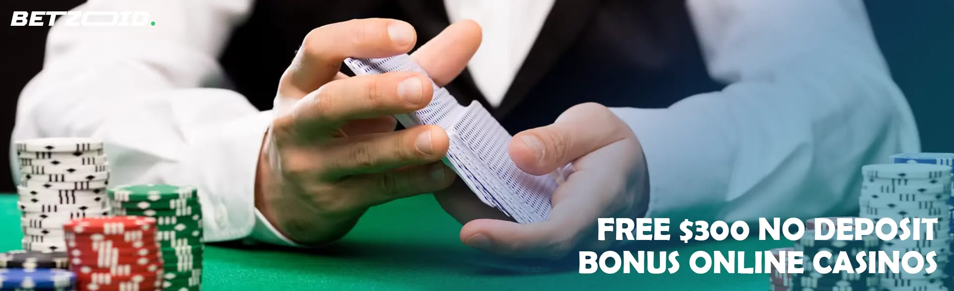 The player shuffles the cards next to the casino chips.