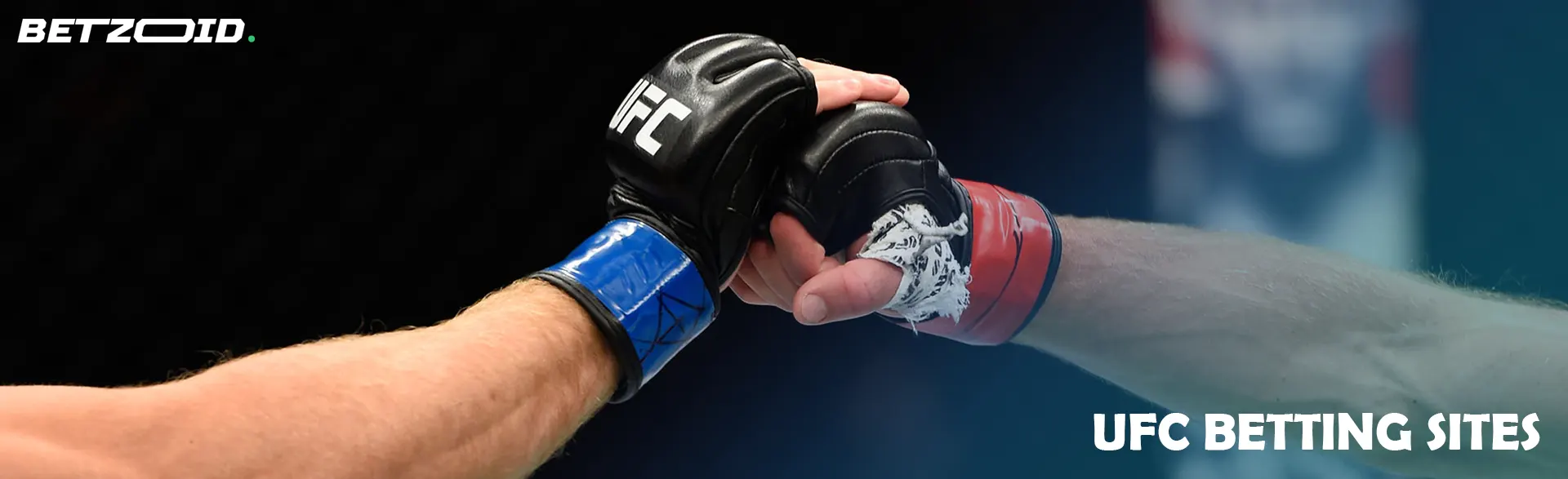 Hands of UFC fighters in gloves.