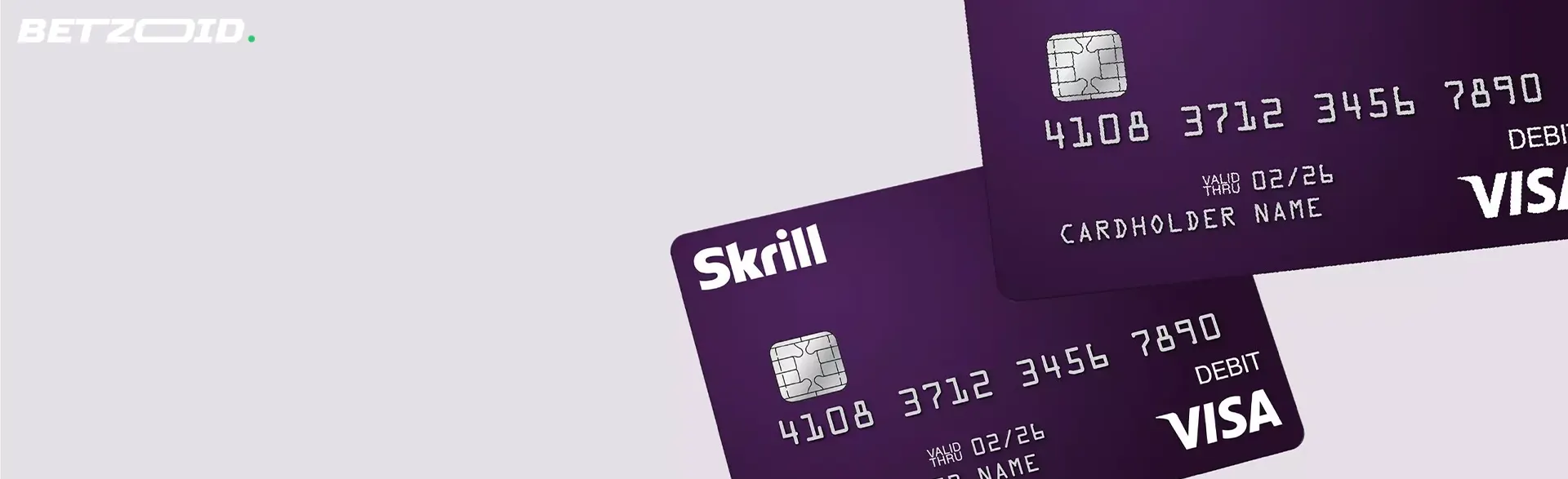 Two Skrill cards on a light background.