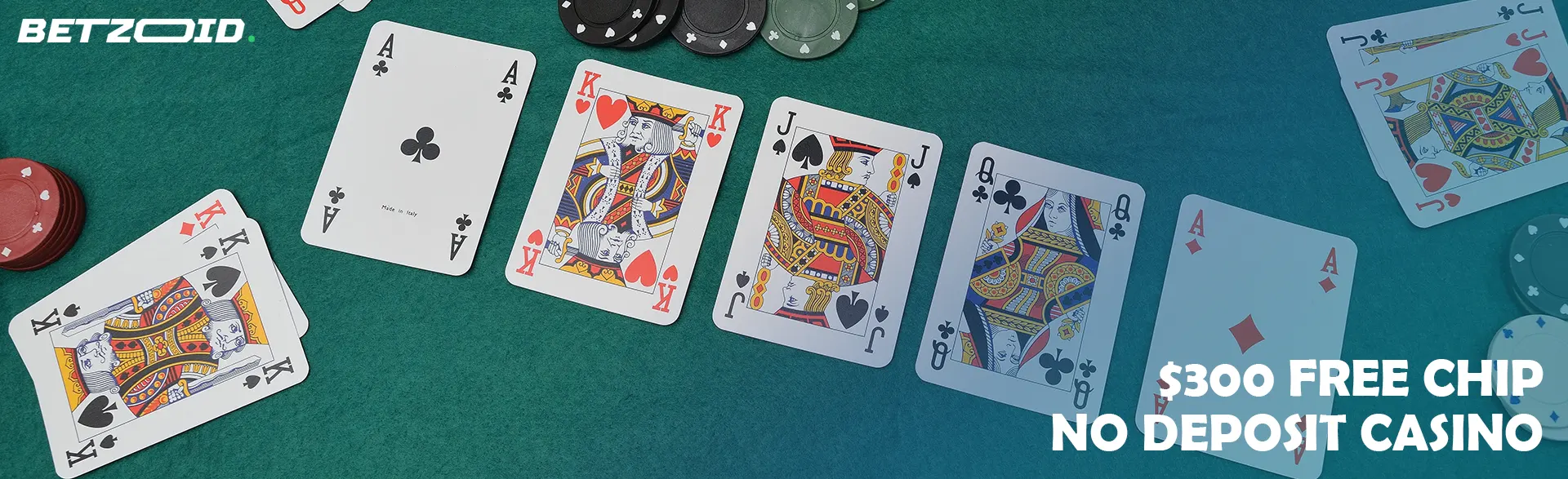 Cards and chips on a casino table.