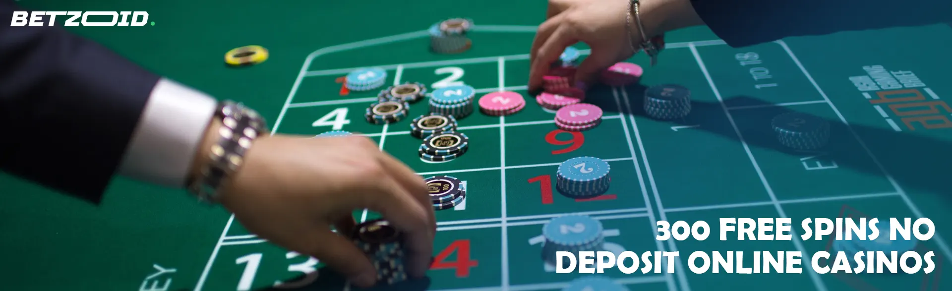 Players place bets with chips on a casino table.