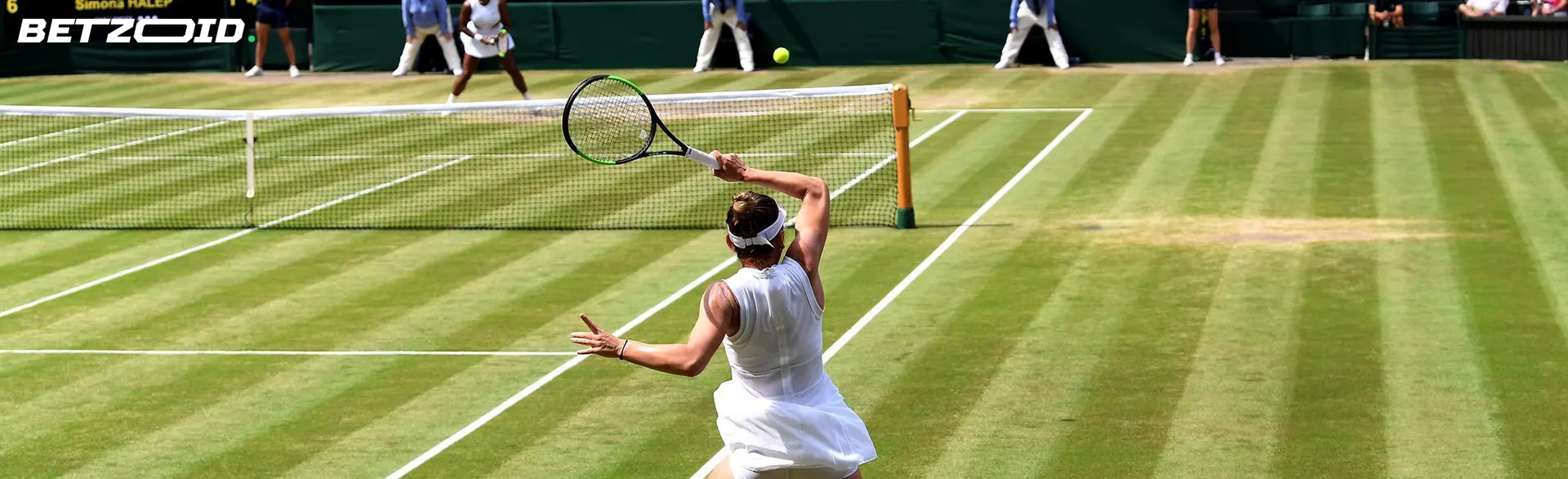 Tennis players in action during a game.