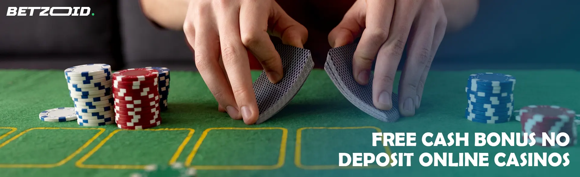 The player shuffles the cards next to the casino chips.