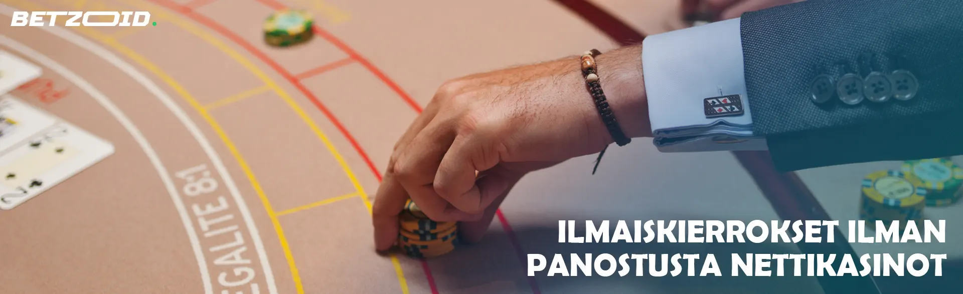 Pelaaja asettaa pelimerkkejä kasinopöydälle.