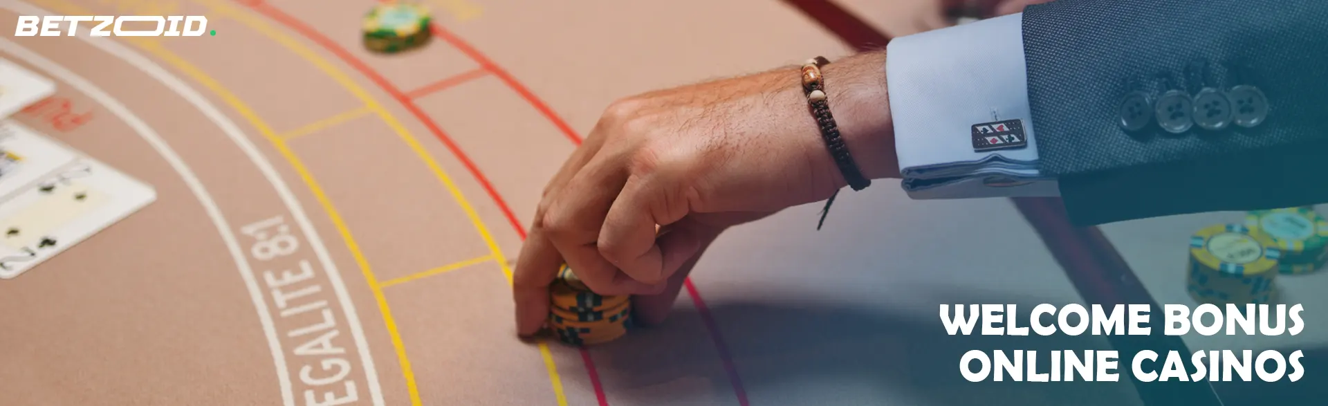 The player places chips on the casino table.