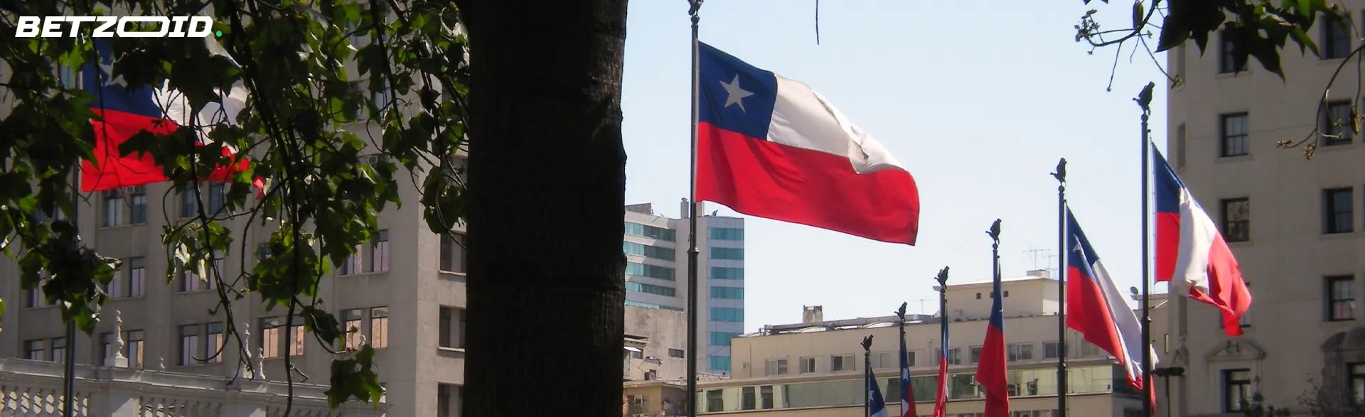 Banderas chilenas ondean en el centro de la ciudad.