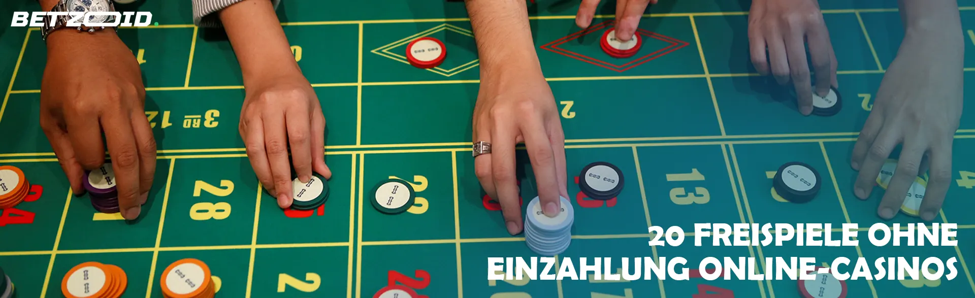 Spieler platzieren Wetten mit Casino-Chips.