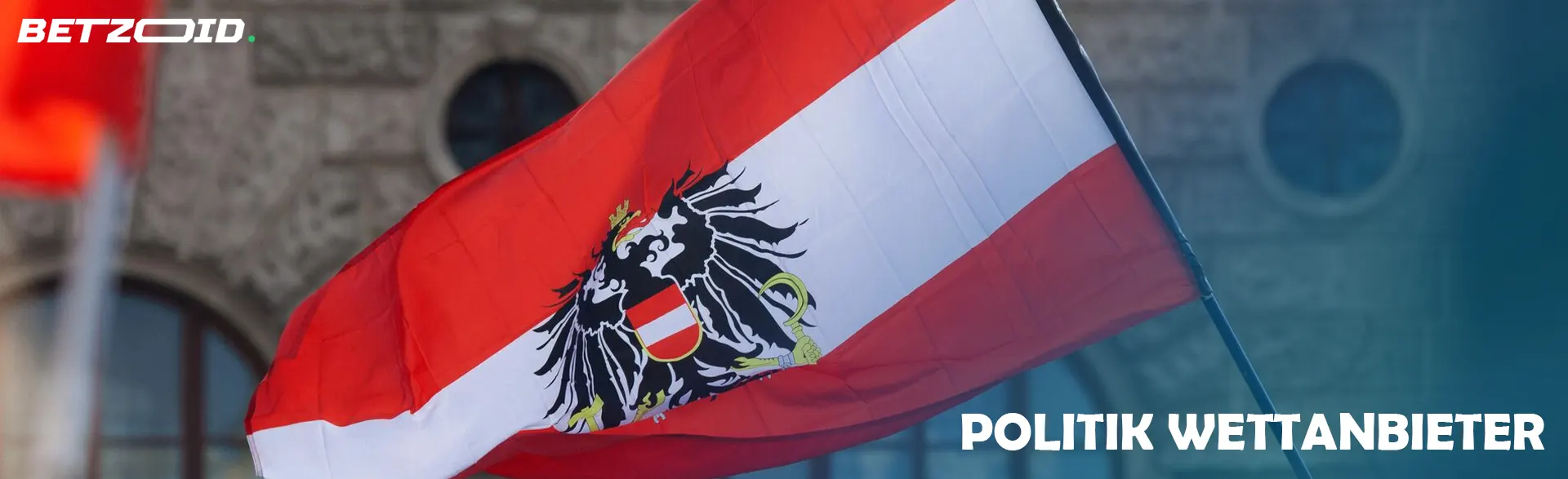 Österreichische Flagge auf dem Hintergrund eines Gebäudes.