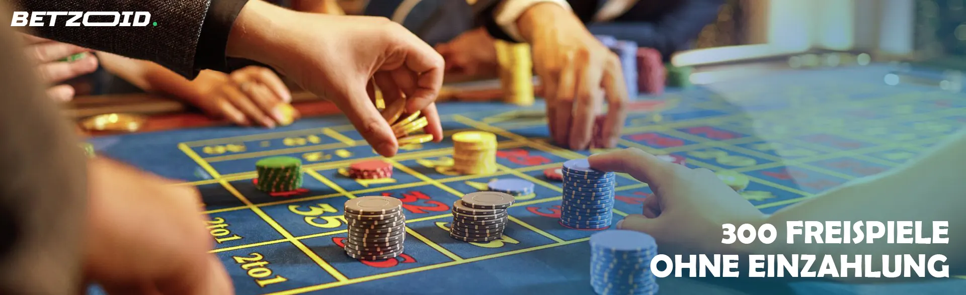 Spieler platzieren Wetten mit Casino-Chips.