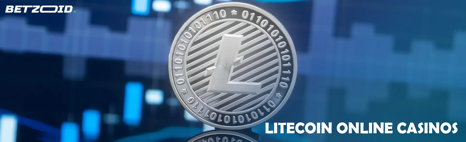 Kryptowährungsmünze Litecoin auf einem Hintergrund aus Diagrammen.