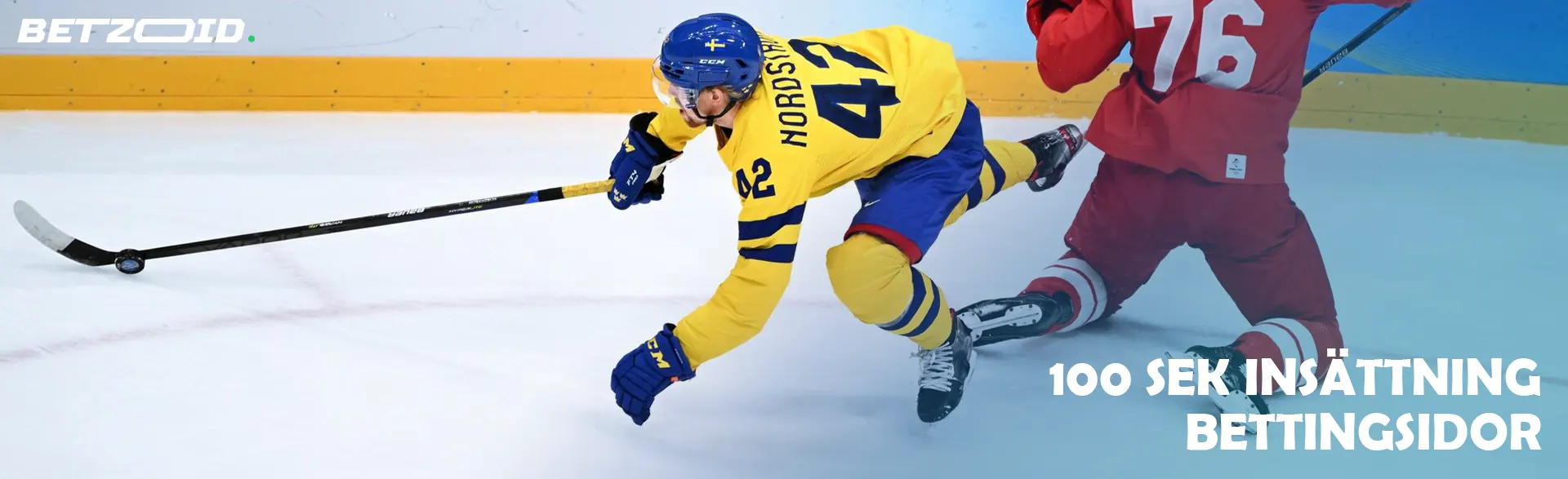 Hockeyspelare slåss om pucken.