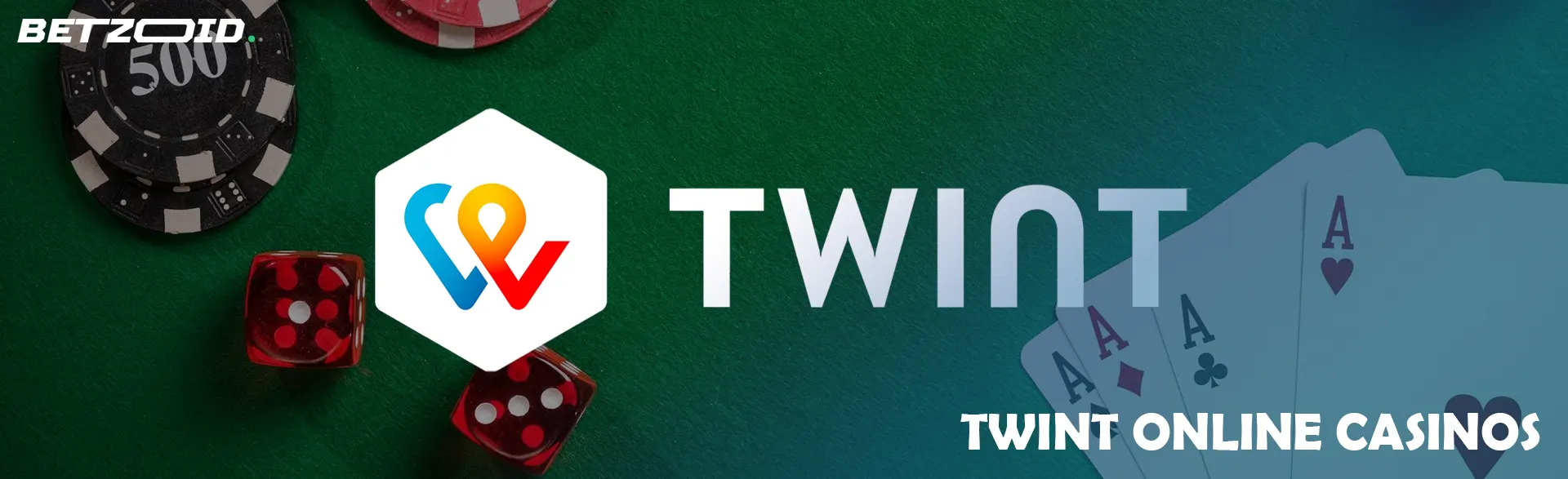 Twint-Logo auf einem Hintergrund aus Casino-Chips, Würfeln und Karten.