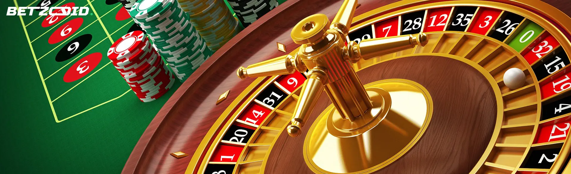 Virtuelles Rouletterad neben Casinochips.