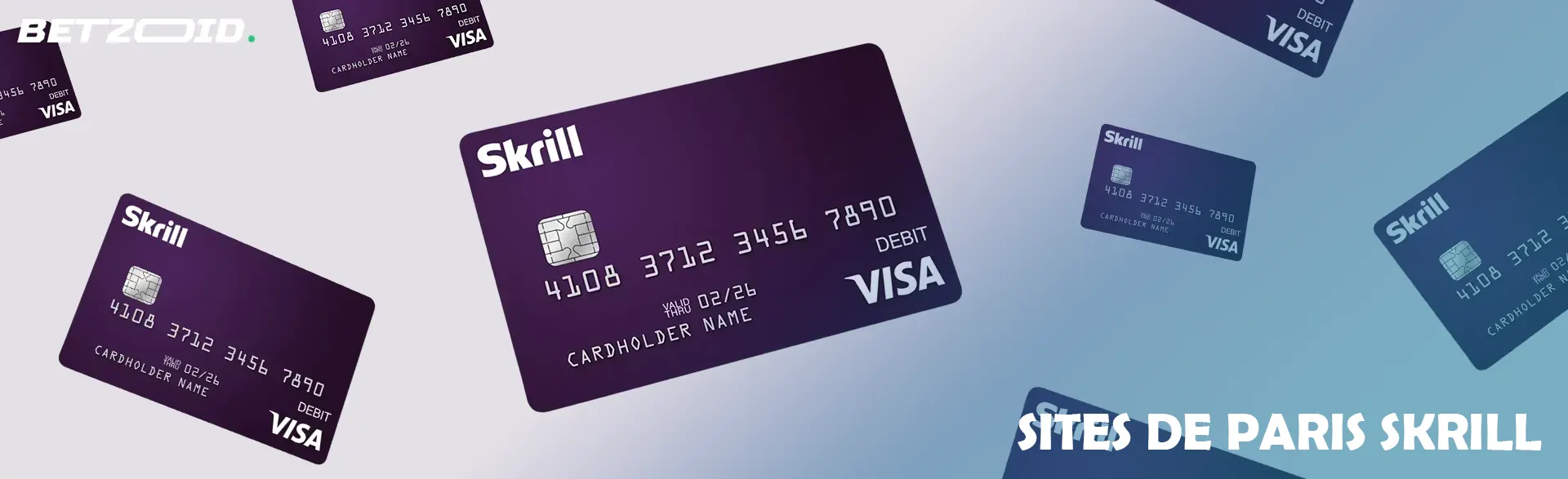 Des cartes Skrill sur un fond clair.