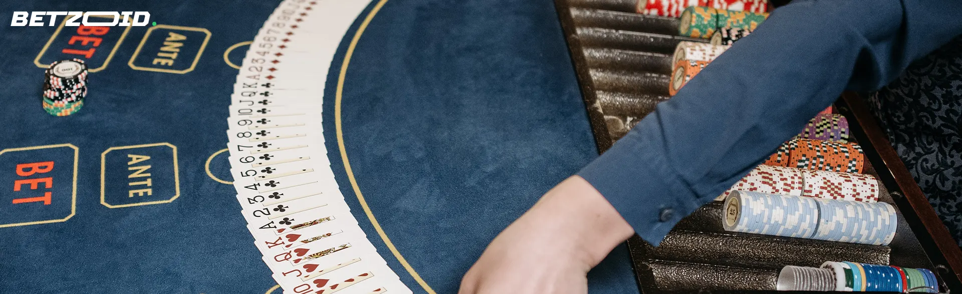 Un joueur a étalé des cartes sur la table de casino.