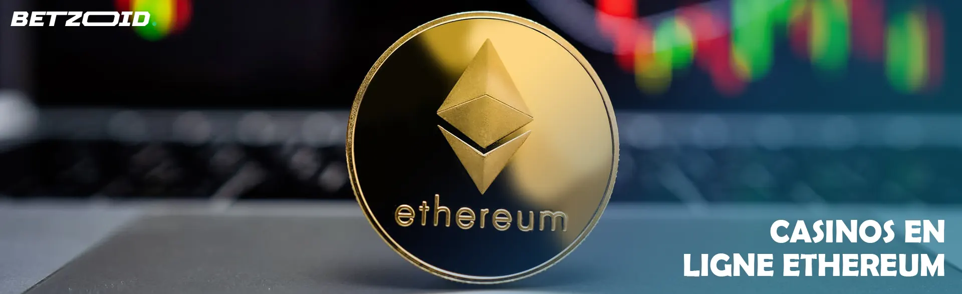 Une pièce de cryptomonnaie Ethereum sur fond de graphiques.