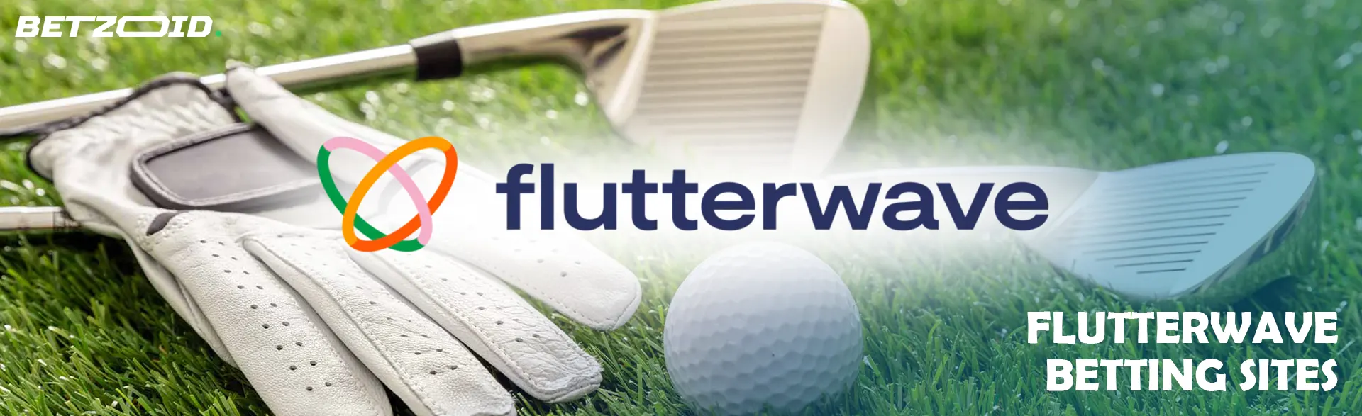 Flutterwave logo on a background of golf equipment.