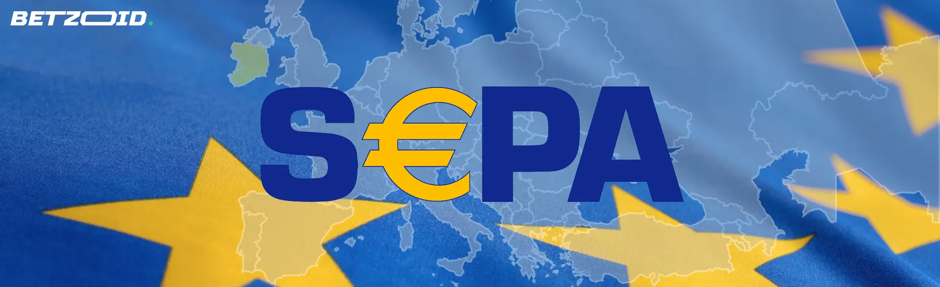 Le logo SEPA sur fond de drapeau et de carte de l’Union européenne.