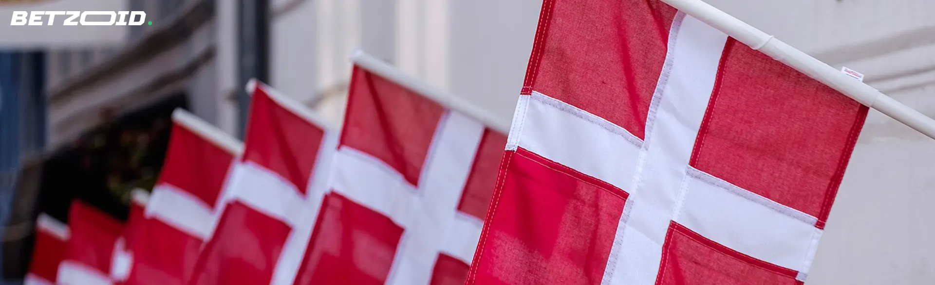 De danske flag hænger på rad og række.
