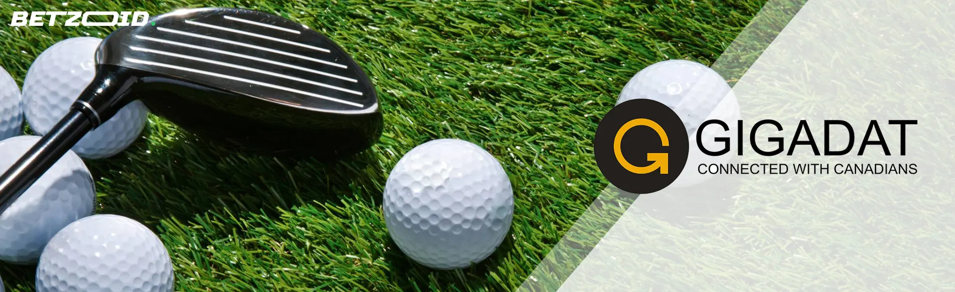Golf club and balls next to the Gigadat logo.