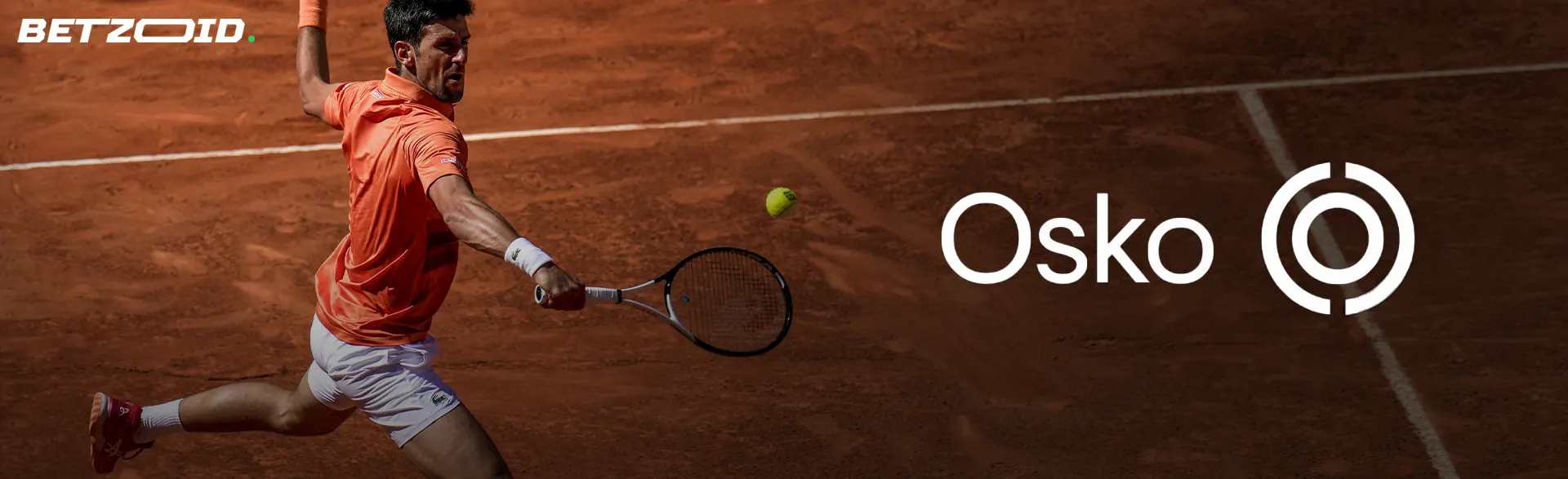 The Osko logo next to a tennis player hitting a ball.