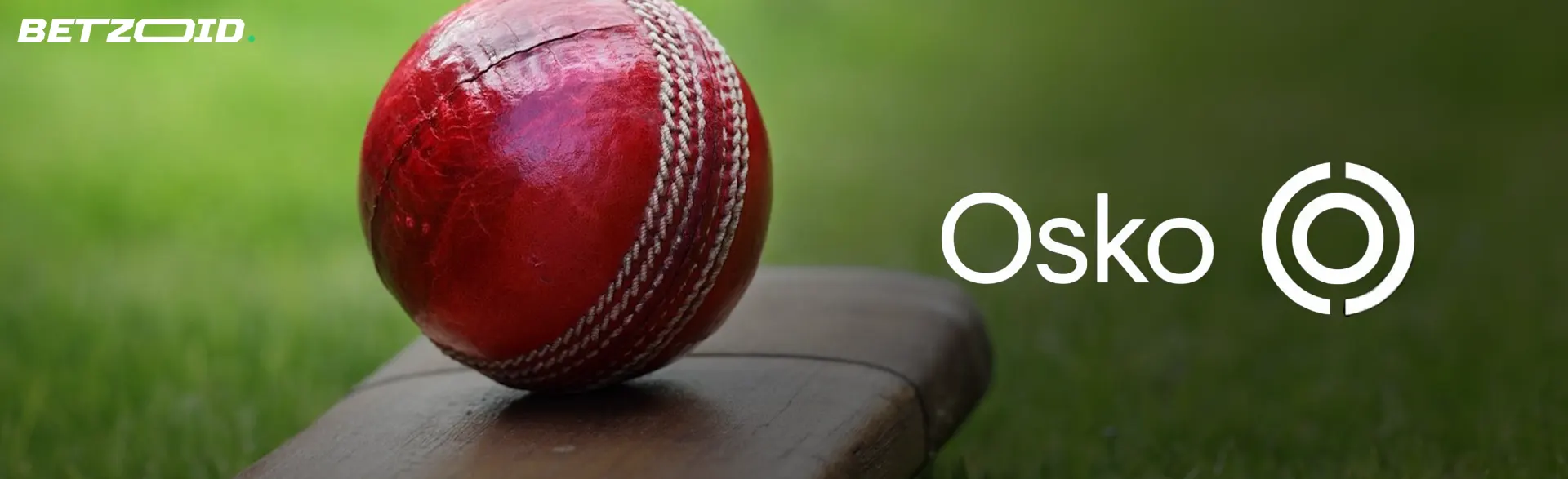 The Osko logo next to a cricket ball resting on a bat.